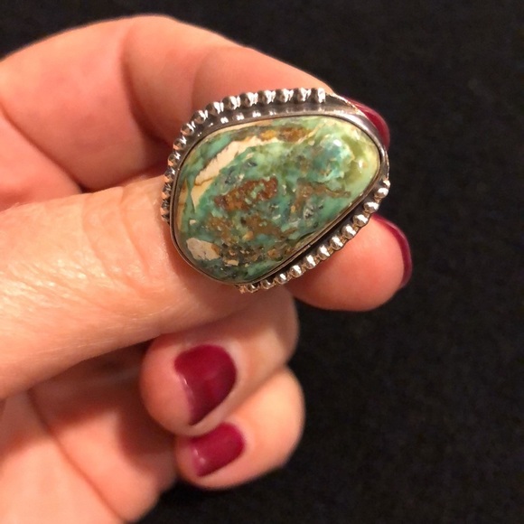 Jewelry - Turquoise and silver ring. 1” x 1”. No stamps but it is silver. Just polished